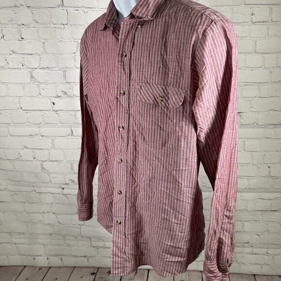 VTG Levi’s Brick Red White Striped Lightweight Long Sleeve Button Up Shirt M - Picture 3 of 8